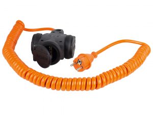 Polyurethane spiral cable with 3-way coupling