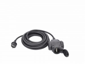 Extension cable with 3-way distribution socket for the construction site