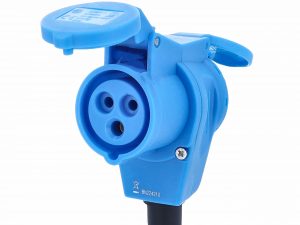 Camping CEE angle coupling with integrated socket outlet with earthing contact