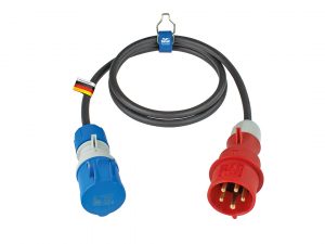 Adapterleitung mit CEE 400 V Stecker und CEE 230 V Kupplung mit powerlight Spannungsanzeige