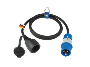 Adapterleitung mit CEE Stecker und Schutzkontaktkupplung mit powerlight Spannungsanzeige