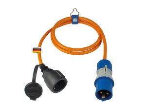 Adapterleitung mit CEE Stecker und Schutzkontaktkupplung mit powerlight Spannungsanzeige und Polyurethanleitung